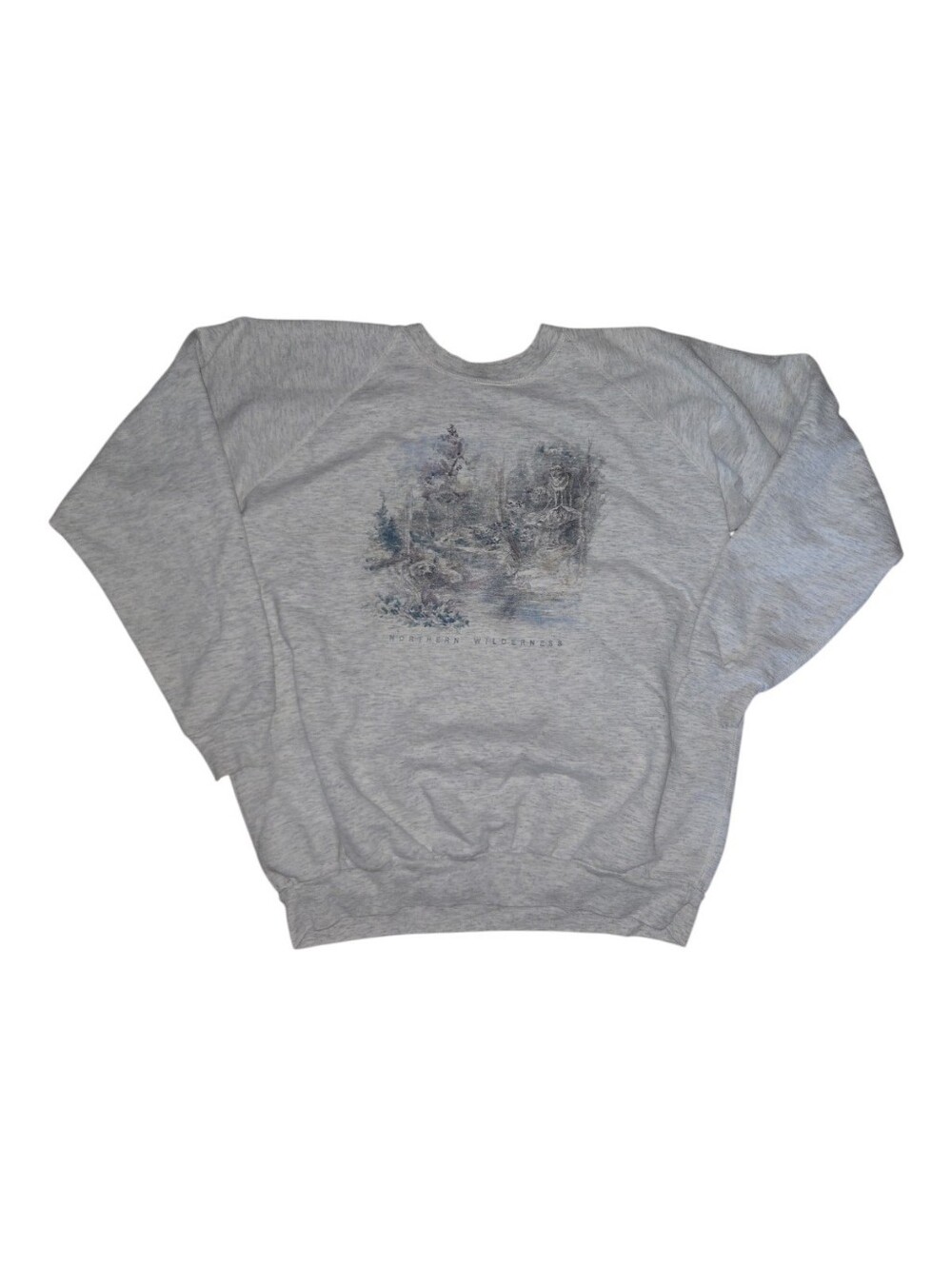 Vintage Northern Reflections Light Gray Scenic Wolf Crewneck Sweatshirt - Men